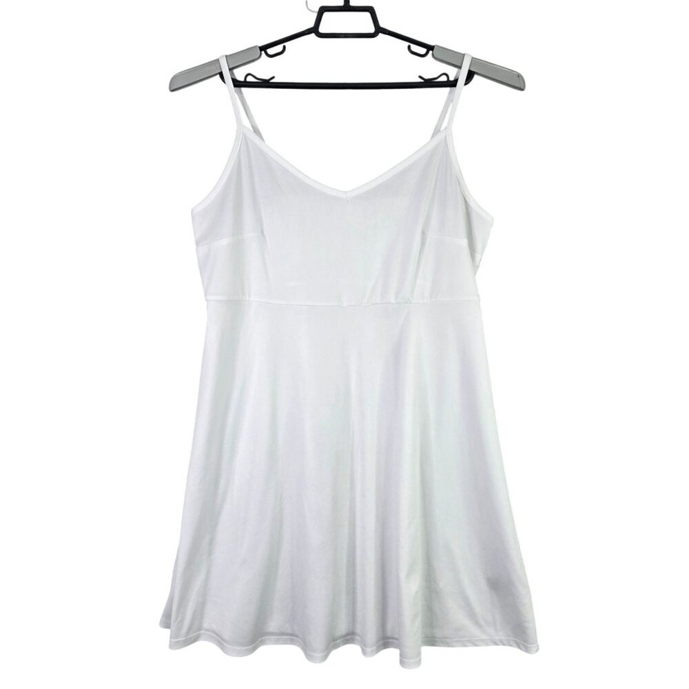 Womens White Sleeveless Slip Dress Adjustable Straps & V-Neckline Polyester XL